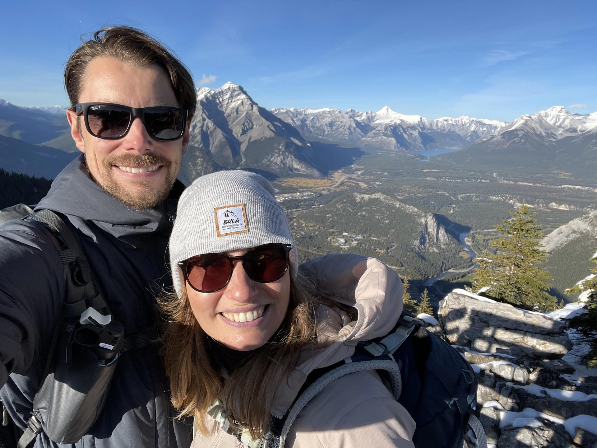 Stefan and Kathrin on a mountain top overlooking Jasper, Canada