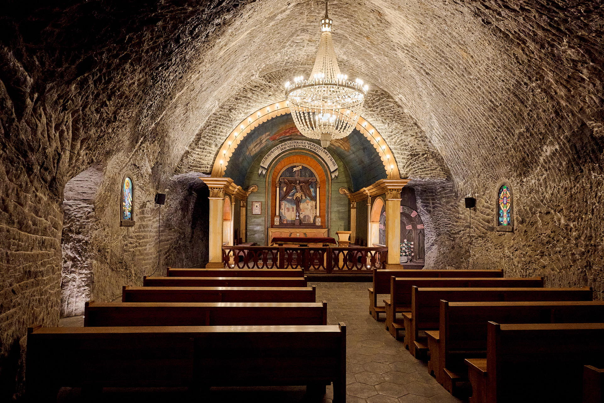 View of an underground chapel at Wieliczka Salt Mine