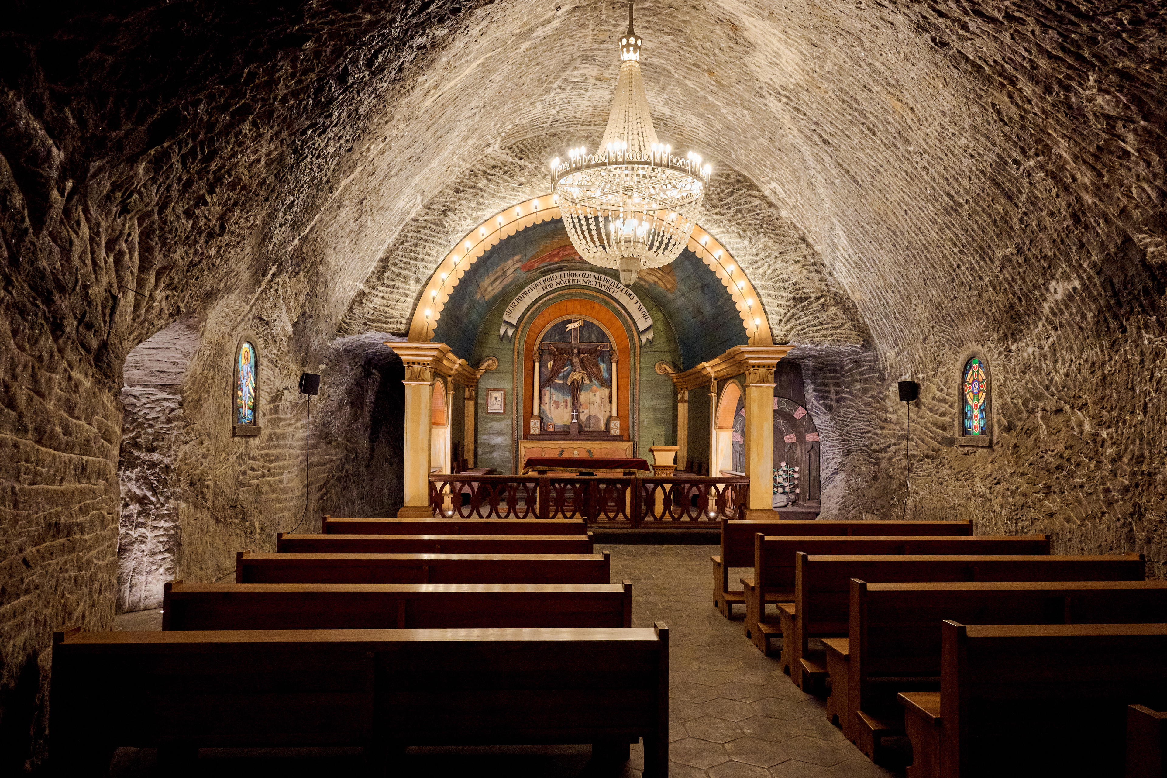 View of an underground chapel at Wieliczka Salt Mine