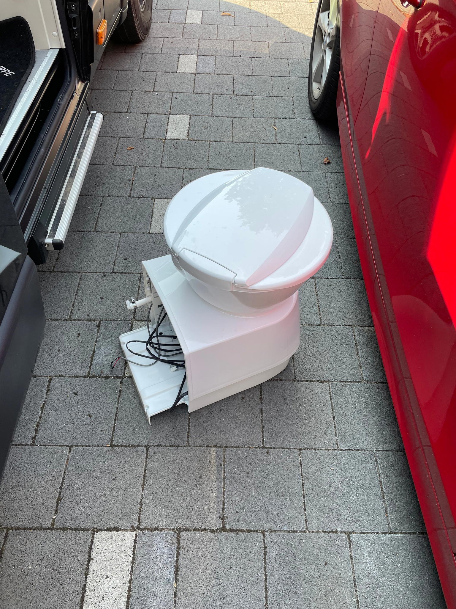 Image of the old chemical toilet that was removed